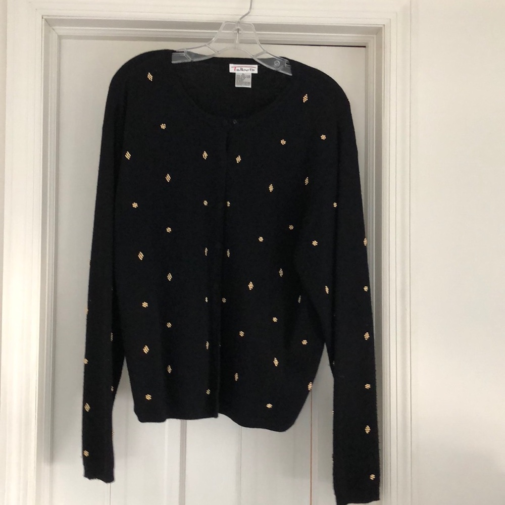 Black wool cardigan with gold bead detailing